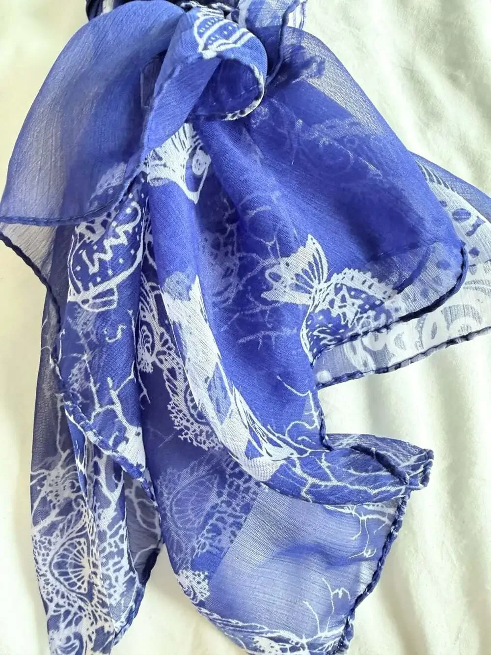 Antica Sartoria by Giacomo Cinque Blue and White Fish Print Polyester Scarf S-70